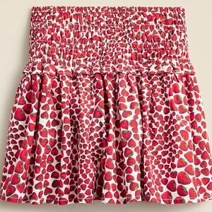 Crewcuts J. Crew Smocked Skirt Cotton Poplin Red Strawberry Print 12 CA260